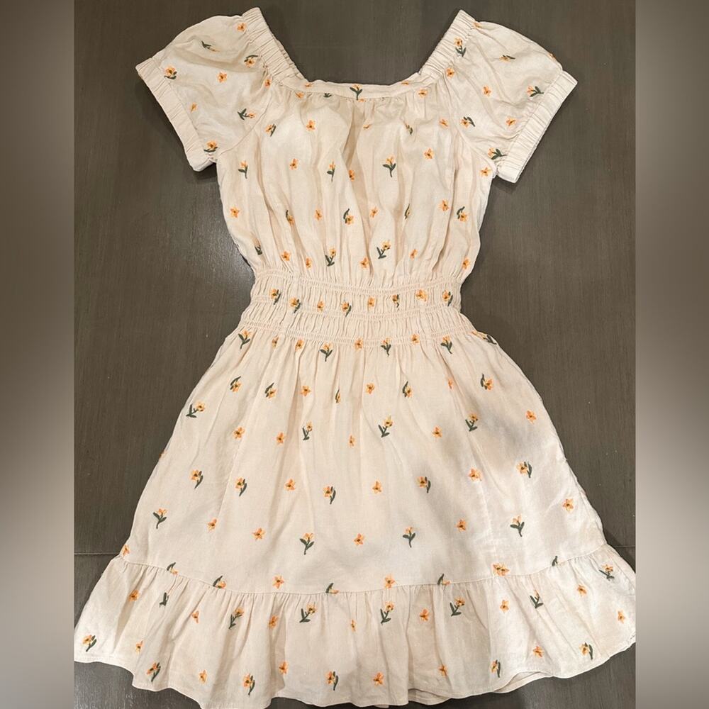 ANN MASHBURN Floral Embroidered Linen Mini Dress